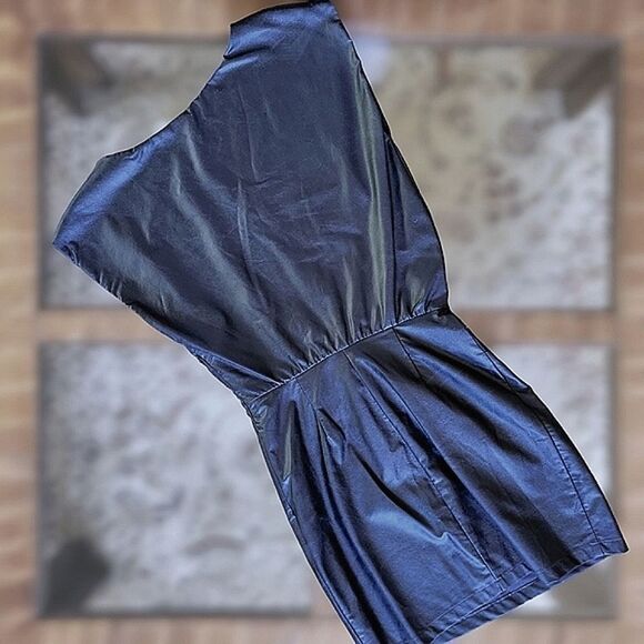 Imperial black faux leather asymmetrical shoulder dress - Picture 4 of 14